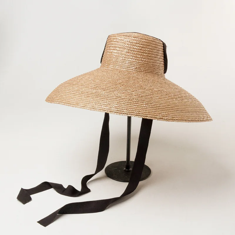 Handmade Polychromatic Natural Straw Hat Men Women Bandage Ribbon Tie Wide Brim Sun Hat Derby Sun Protection Summer Beach Hat