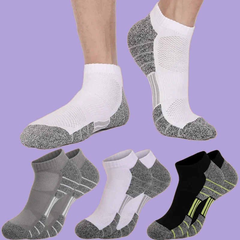 3/6 Pairs High Quality Men's Sports Short Socks New Sweat-absorbing Men's Running Ankle Socks Towel Bottom Breathable Boat Socks