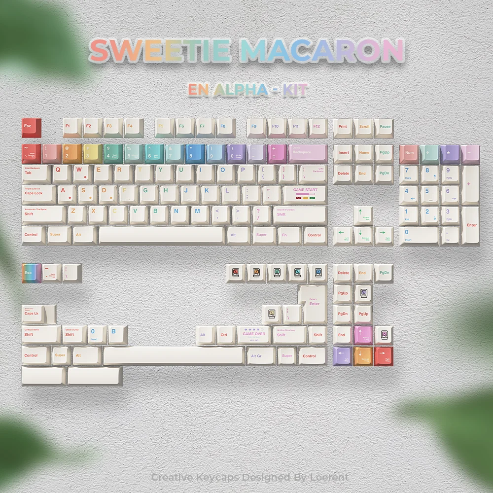 Sweetheart Macaron PBT keycaps Original height Zoom75 keycaps Five-sided sublimation 146 keys