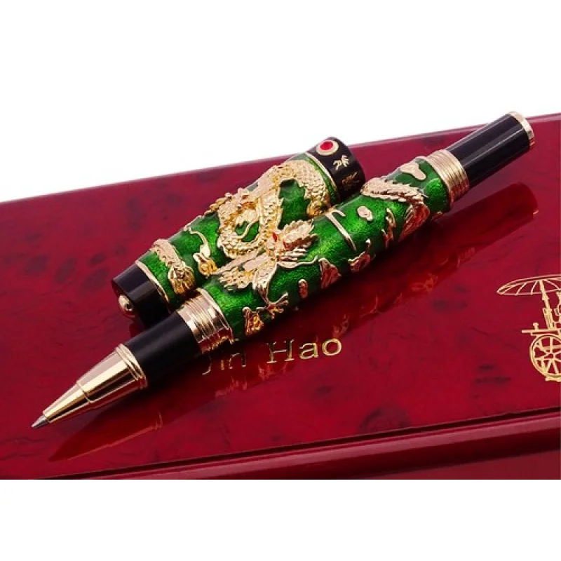 a-jinhao-double-dragon-rollerball-pen-handmade-green-cloisonne-craft-gift-ink-pen