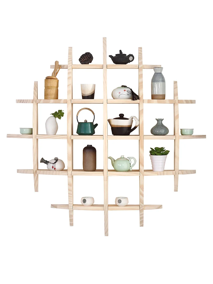

Bogu Hanging Wall Shelf, Duobaoge Solid Wood Chinese Style Tea Shelf, Wall Hanging Shelf, Wall Hanging Tea Set Teacup Teapot