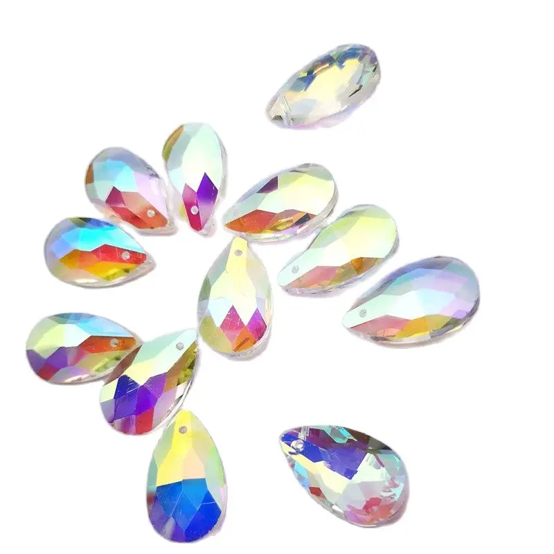 Top Quality 12pcs 22mm AB Tear Drop Crystal Prism Faceted Hanging Decoration Suncatcher Glass Chandelier Part DIY Jewelry Making