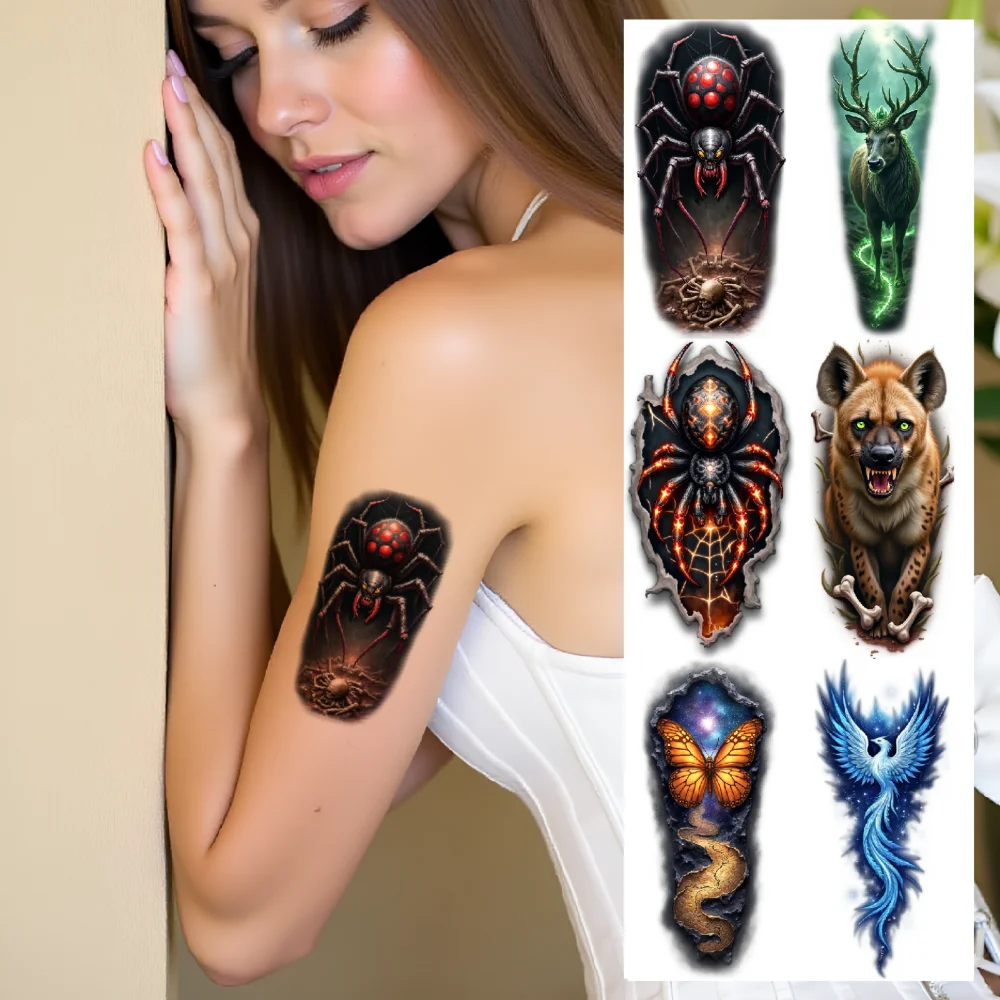 

9 шт. временная татуировка крокодил татуировка водостойкие долговечные наклейки для тела татуировка медведя паук татуировка красочный реализм для
