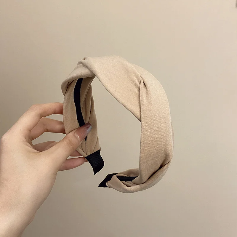 Solides geflochtenes Vintage weiches elastisches Stirnband für Damen, modisches breites seitliches Haarband, Hoop, Kopfbedeckung, Mädchen-Haarband, Haar-Accessoires – Detail 4