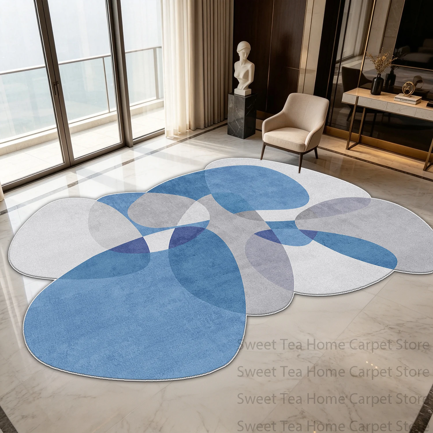 Nordic Geometric Block Style Living Room Irregular Carpet Fresh Antiskid Washable Bedroom Bedside Mat Soft Fluffy Office Art Rug