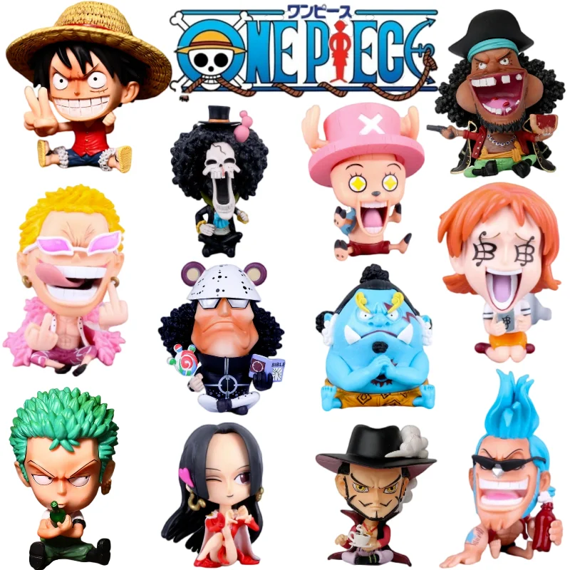 Hot 8-10cm One Piece Anime Figure Confident Smiley Luffy Roronoa Zoro Q-Version Action Figurine PVC Model Kids Toy For Christmas