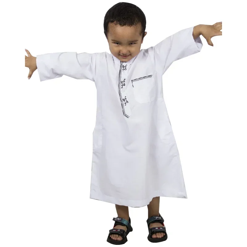 Ragazzi moda musulmana abbigliamento islamico bambini arabo Dubai Eid preghiera Jubba Thobe Abaya camicetta vestito caftano abiti bianchi