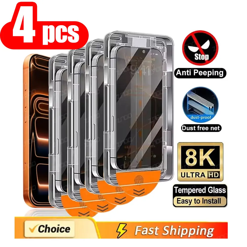 

1-4Pcs Anti-Spy Screen Protector For iPhone 16 Pro 17 ProMax 17 14 13 15 11 6 7 8 12 X XS Max XR Air Dust Free Easy Installation