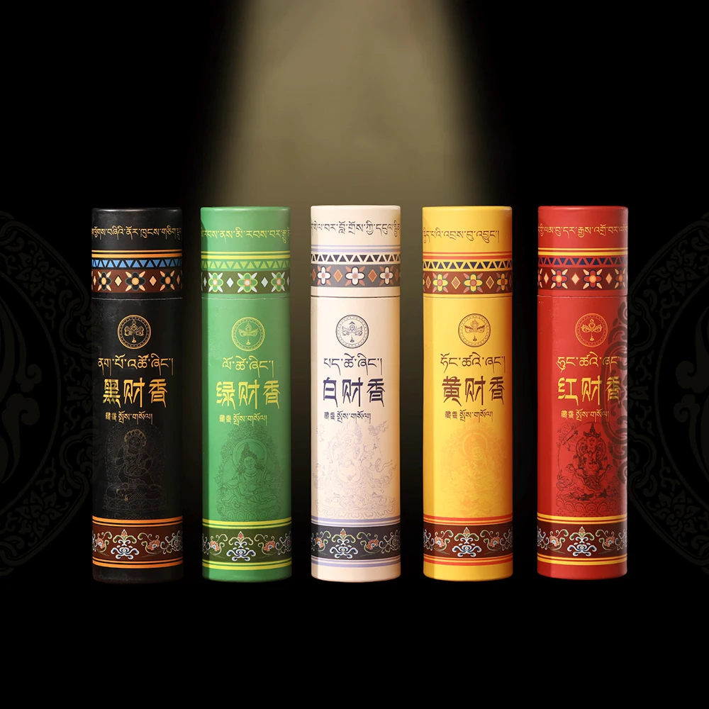 Tibetan Charm Five Jambhalas Incense Sticks, Fortune Attracting Incense for Home Indoor, Purifying Sleep-Aiding Tibetan Incense