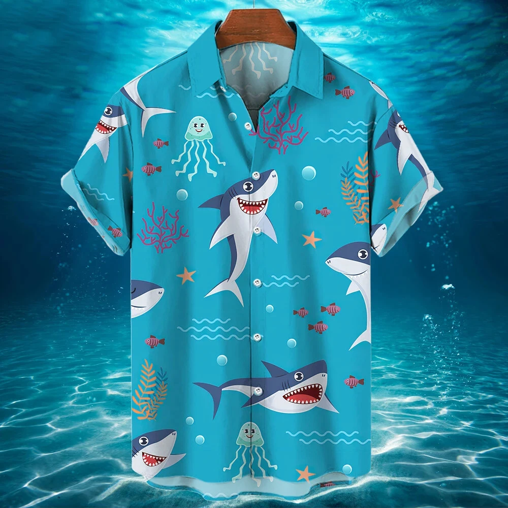 Men's Shirts For Men Funny Shark 3d Print Tops Casual Men's Clothing Summer  Short Sleeved Tops Tee Loose Oversized Shirt