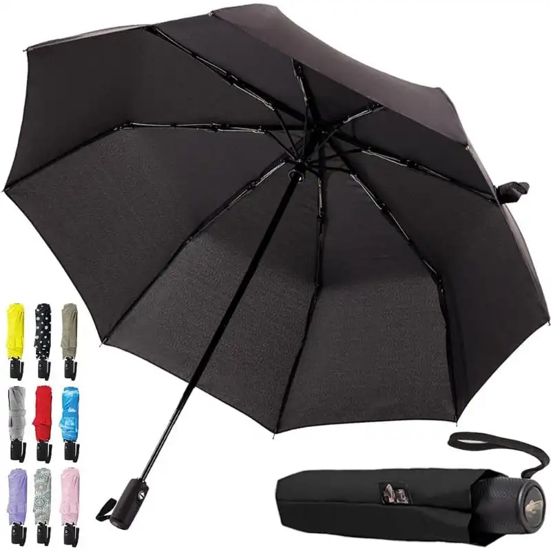 

Grip Windproof Compact Stick Umbrella for Rain, One-Click Automatic Open and Close, Strong Reinforced Fiberglass Ribs