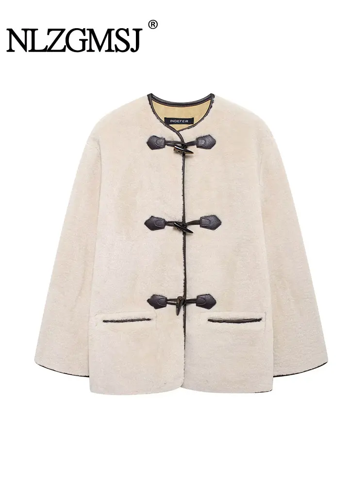 

Осень-зима 2024, винтажные повседневные шикарные белые женские куртки, однотонное теплое пальто с воротником-стойкой и длинными рукавами, модная верхняя одежда ﻿