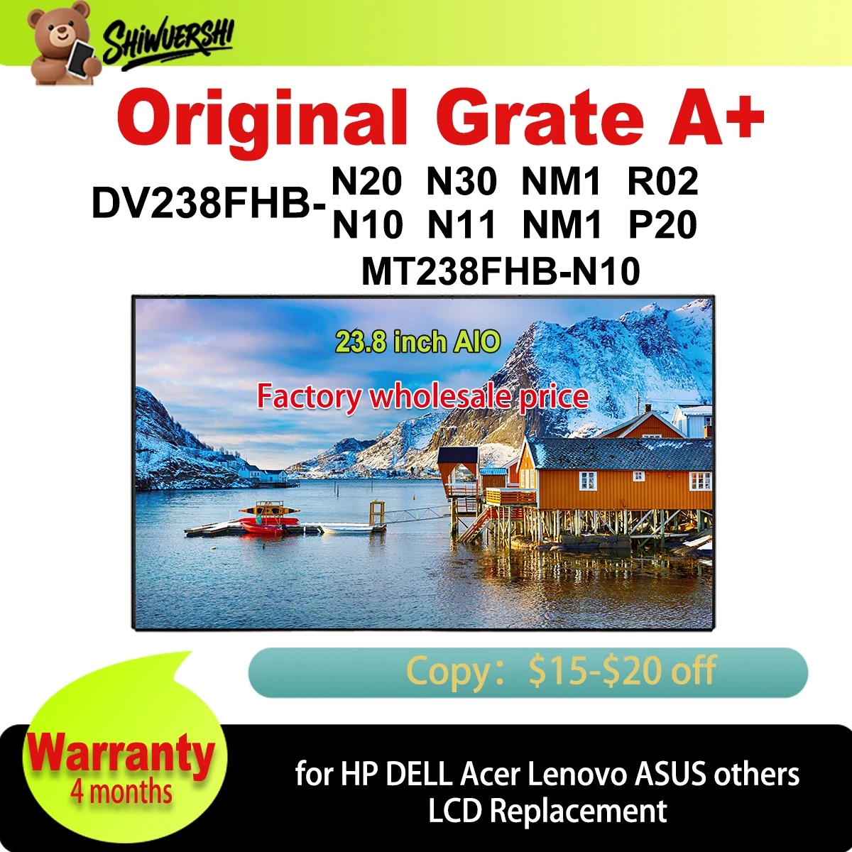 

Original New 23.8 Inch LCD Screen Panel Display MT238FHB-N10 DV238FHB-N20 DV238FHB-N30 DV238FHB N20 N30 NM1 R02 N10 N11 NM1 P20