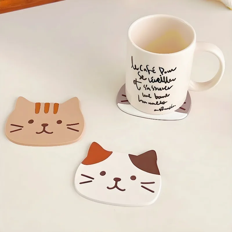 Cute Cat Silicone Cup Coaster Non Slip Heat Resistant PVC Bowl Mat Tea Mug Insulation Pad for Home Kitchen Office