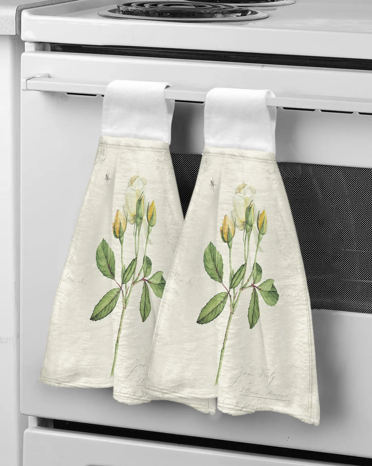 Vintage Country Plant White Rose Hand Towel Household Absorbent Kitchen Towel Rag Towel Children's Hand Towel