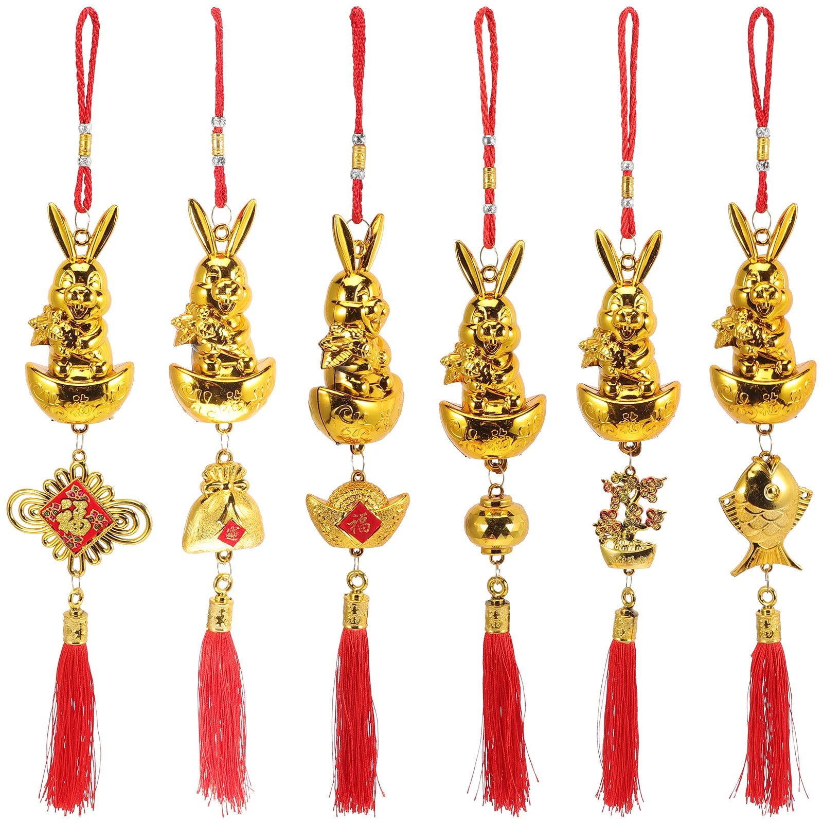 

6Pcs Chinese Style Zodiac Rabbit Red Tassel Pendants New Year Bonsai Hanging Decor Spring Festival Ornaments Bonsai Pendant
