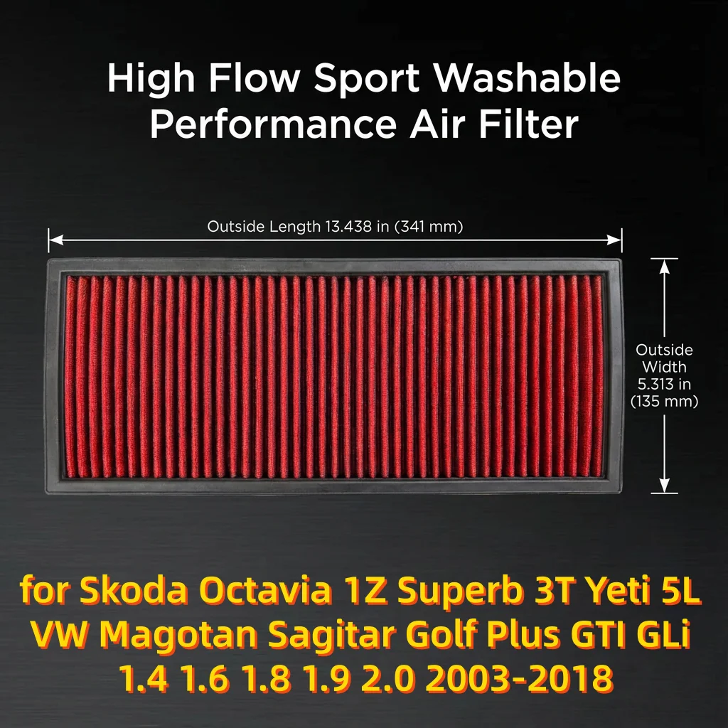 

Высокопроизводительный воздушный фильтр для Skoda Octavia 1Z, Superb 3T, Yeti 5L, VW Magotan, Sagitar, Golf Plus, GTI, GLi 1.4, 1.6, 1.8, 1.9, 2.0 (2003-2018)