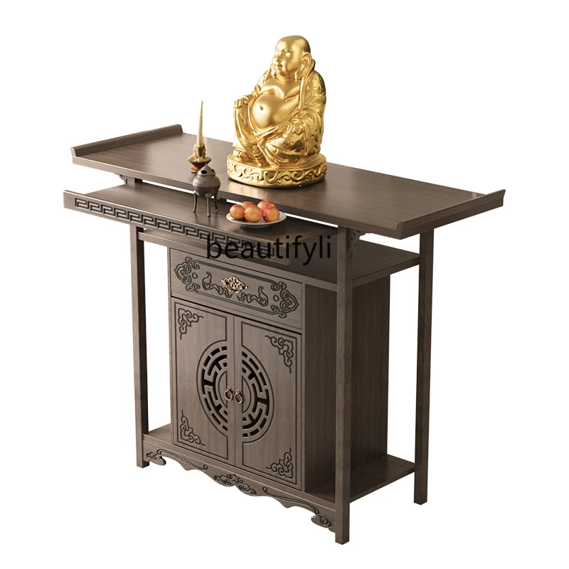 Altar Altar Buddha Shrine Home Worship Table Buddha Statue God of Wealth Incense Burner Table Tribute Table Chinese Buddha Niche