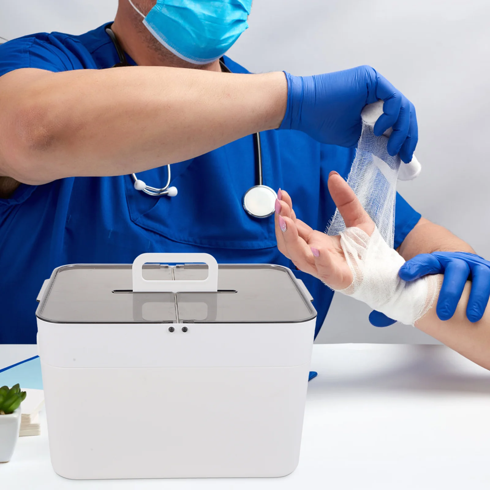 1 قطعة مجموعة الطب سعة كبيرة طبقة مزدوجة علبة بلاستيكية المحمولة صندوق الإسعافات الأولية المنزلية الطبية التخزين المنظم السفر #5