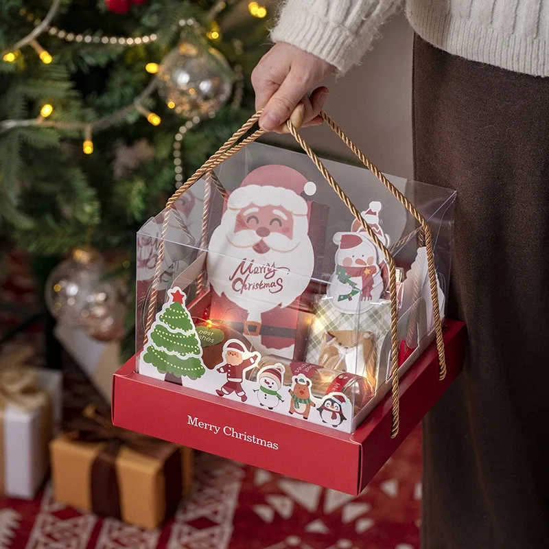 Merry Christmas Clear PVC Gift Box, Portable Handheld Transparent Present Box, Apple Cake Candy Gift Packaging for Holiday Party