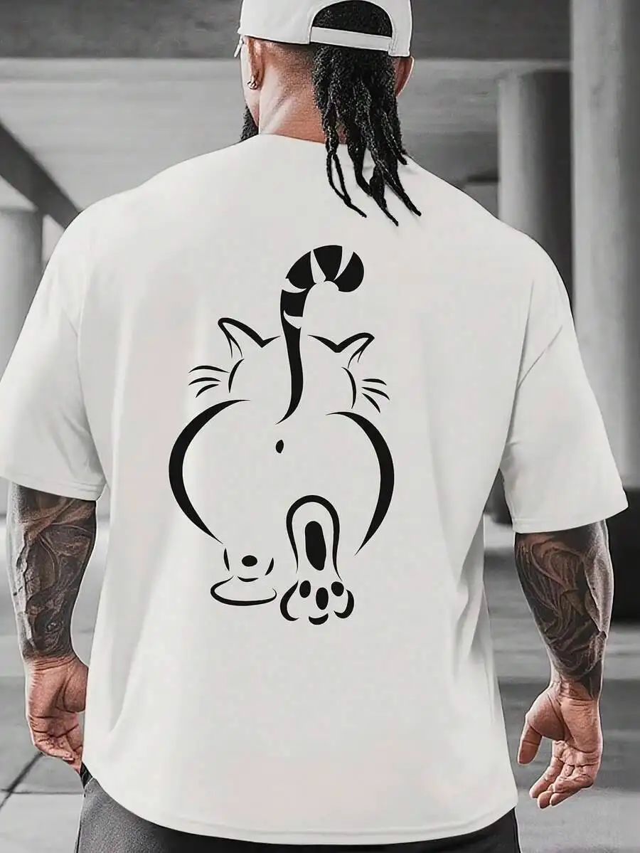 [Limited Time Offer] Men's T-Shirt Shirt ' Cat Butt' Humor Printed Tops Fit Loose Fabric Comfortable And Breathable Suitable As