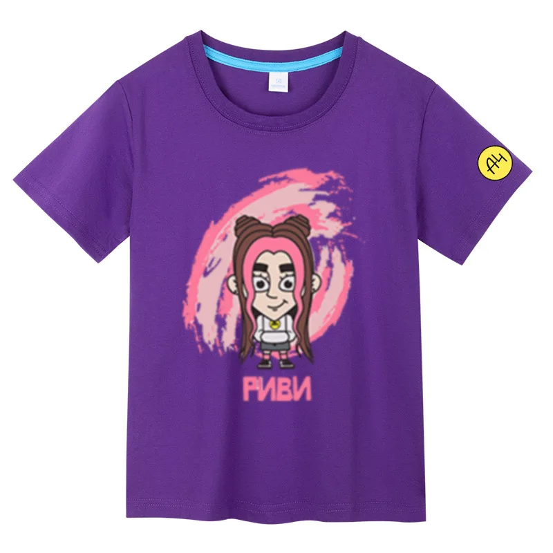 Футболка А4 RIVI PINK New Cute А4 Риви Print Summer Cotton Children T-shirt Short Sleeves Girl T Shirt Casual Clothing