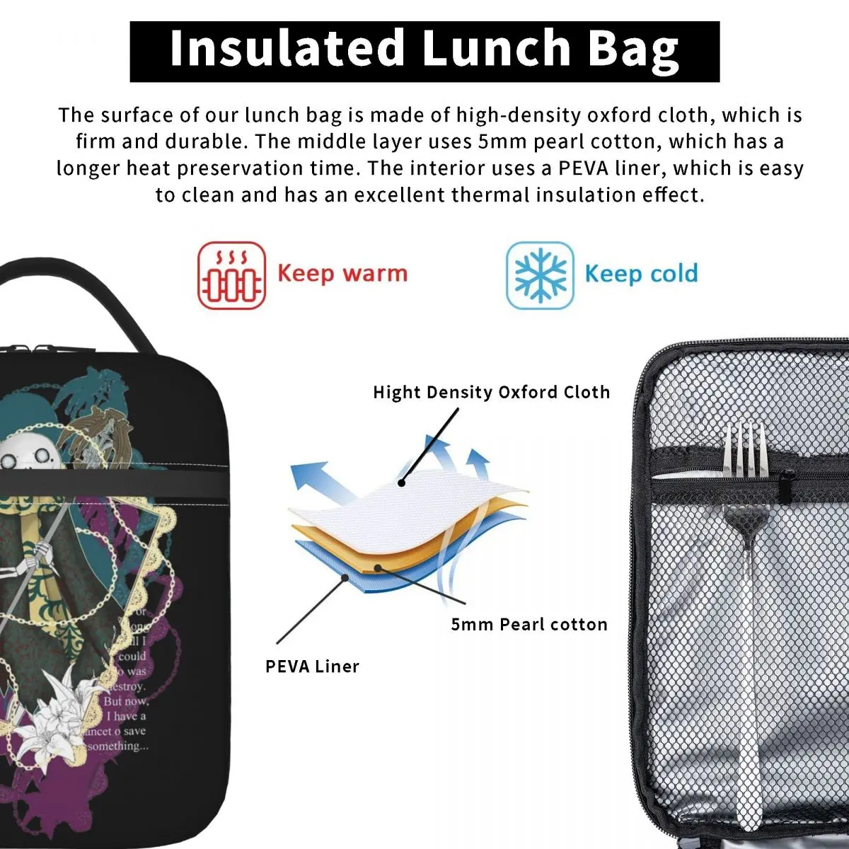 NieR Automata Nier Replicant Emil Quotes Game Insulated Lunch Bag Food Container Bags Leakproof Thermal Lunch Boxes For School