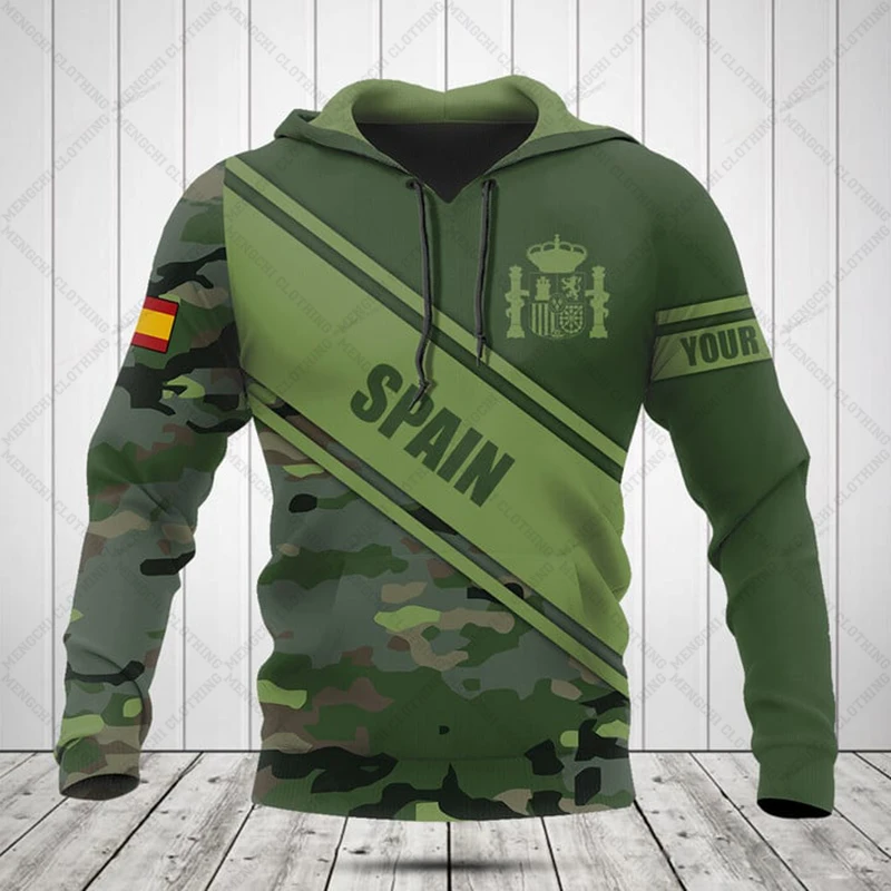 Custom Name Spain Emblem Camouflage Hoodies Unisex Loose Fashion Sweatshirts Winter Casual Oversized Streetwear