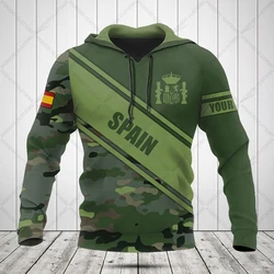 Unisex Custom Name Camuflagem Hoodies, Streetwear extragrande, moletons soltos, Moda Casual, Espanha Emblema, Inverno