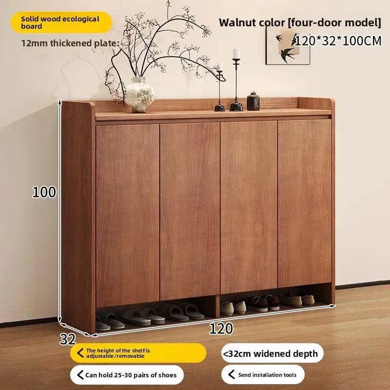 New model Solid wood shoe cabinet New Chinese-style household large-capacity storage porch cabinet dust-proof shoe rack image 4