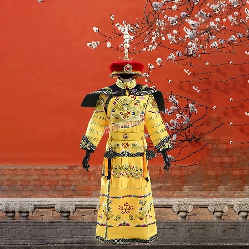 จีน Qing Dynasty Royal Dragon Robe Manchu จักรพรรดิ Queen High-End ปักเครื่องแต่งกายเสื้อผ้าการถ่ายภาพชุด