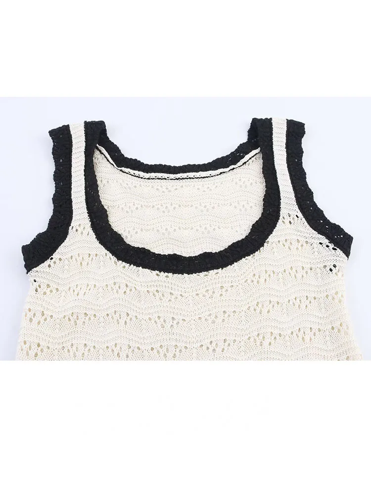 HH женский летний элегантный однотонный топ без рукавов с круглым вырезом + шикарная уличная повседневная трикотажная юбка-миди с эластичной резинкой на талии