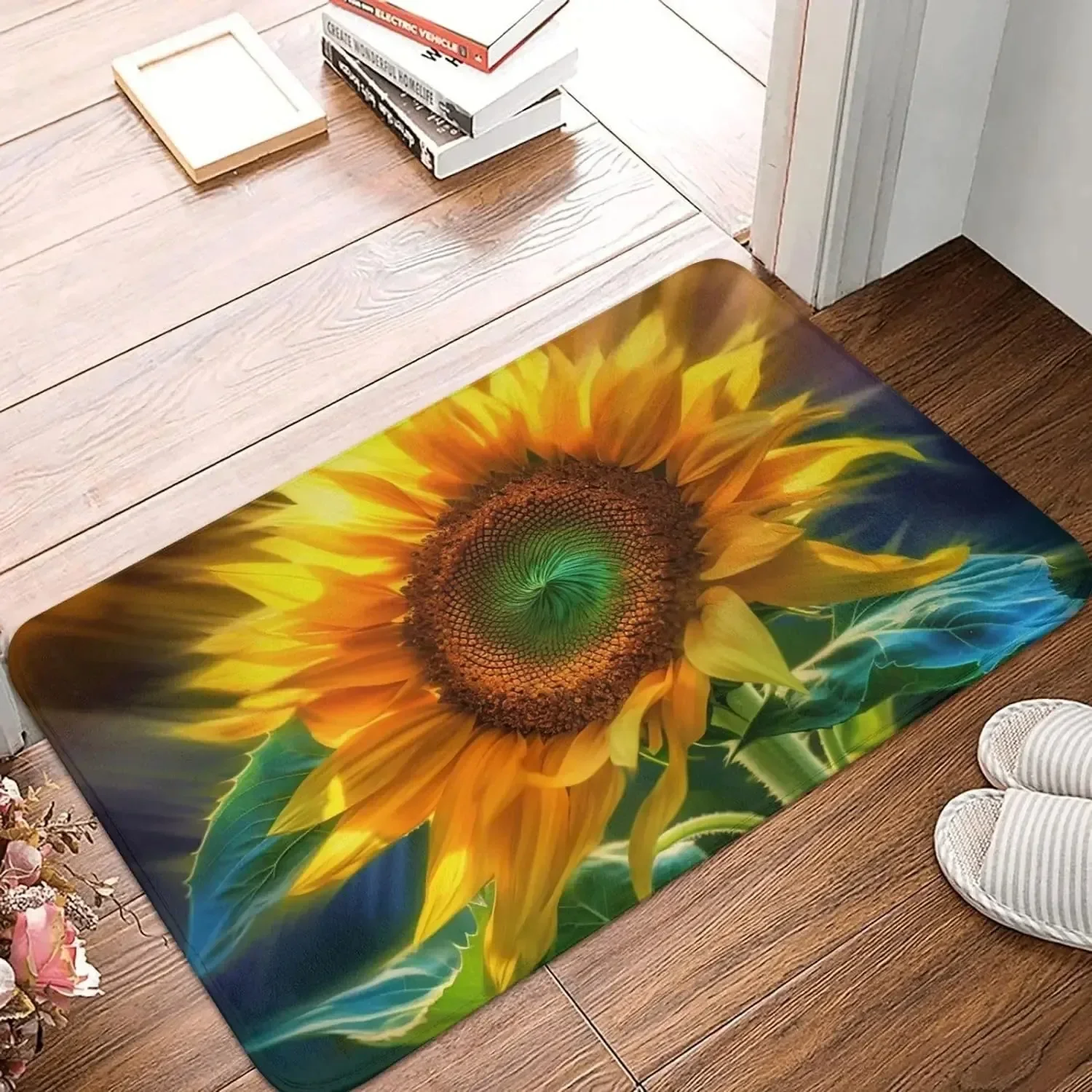 Cure Warm Home Decorate Sunflower Print Pattern Bathroom Non-slip Doormats Living Room Bedroom Hallway Entrance Carpet Floor Pad