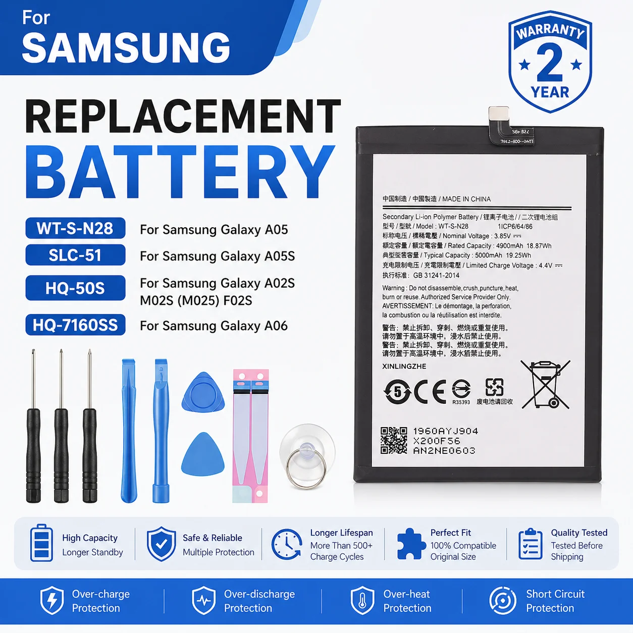 HQ-7160SS WT-S-N28 SLC-51 HQ-50S Replacement Battery For Samsung Galaxy A05 A05S A02S M02S M025 A06 Mobile Phone Lithium Battery