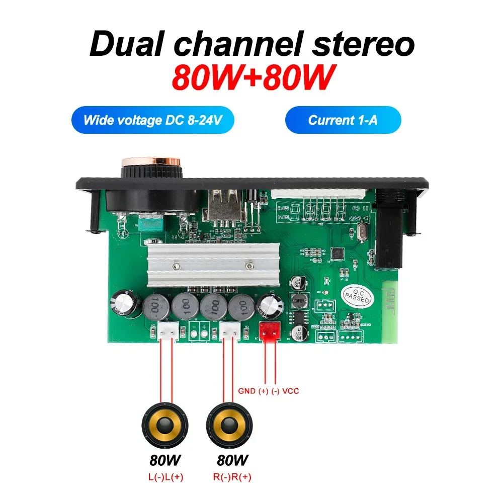 KEBIDUMEI 160W Bluetooth MP3 Decoder Board 2*80W Amplifier Audio Player 12V DIY MP3 Player Car FM Radio Module TF USB Mic Record