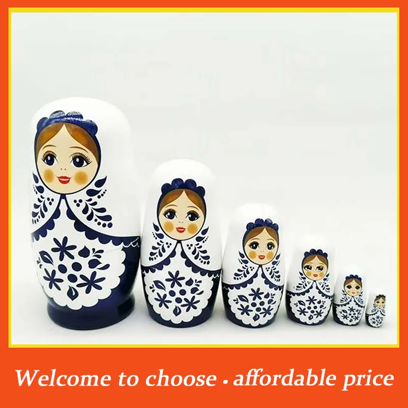 

Набор из 6-слойных русских матрешек для девочек, деревянная игрушка ручной работы, подарок на день рождения, Рождество, деревянная кукла ручной работы