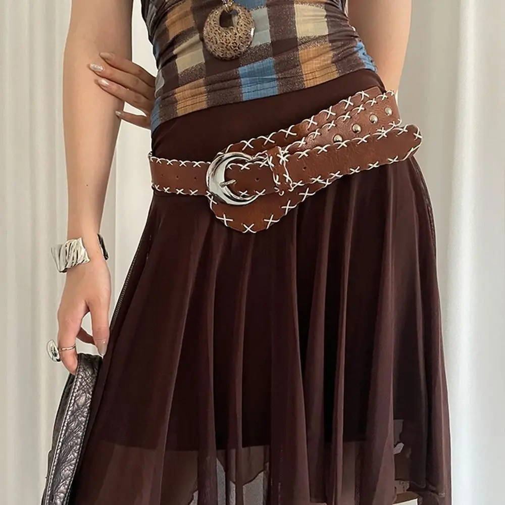حزام نسائي كوري أمريكي قوطي حزام خصر عريض فستان جلدي رائع حزام جينز إكسسوار تنورة