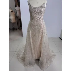 Gorgeous Mermaid Wedding Dressess Strapless Sweep Train Beading Crystal Bride Gown Luxury Gold Arabic Dubai فستان حفلات الزفاف