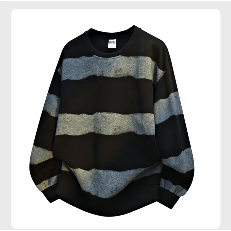 

Men's Fashion Trend Striped Plus Size Round Neck Pullover Spring Autumn Outdoor Fitness Running Sports Leisure Versatile Hoodie