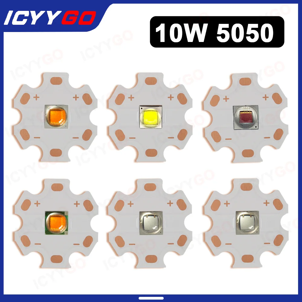 1PCS High Power 10W LED Chip 5050 SMD LED Lamp Bead White Warm White Red Green Blue Yellow UV LED PCB Solder Copper Plate