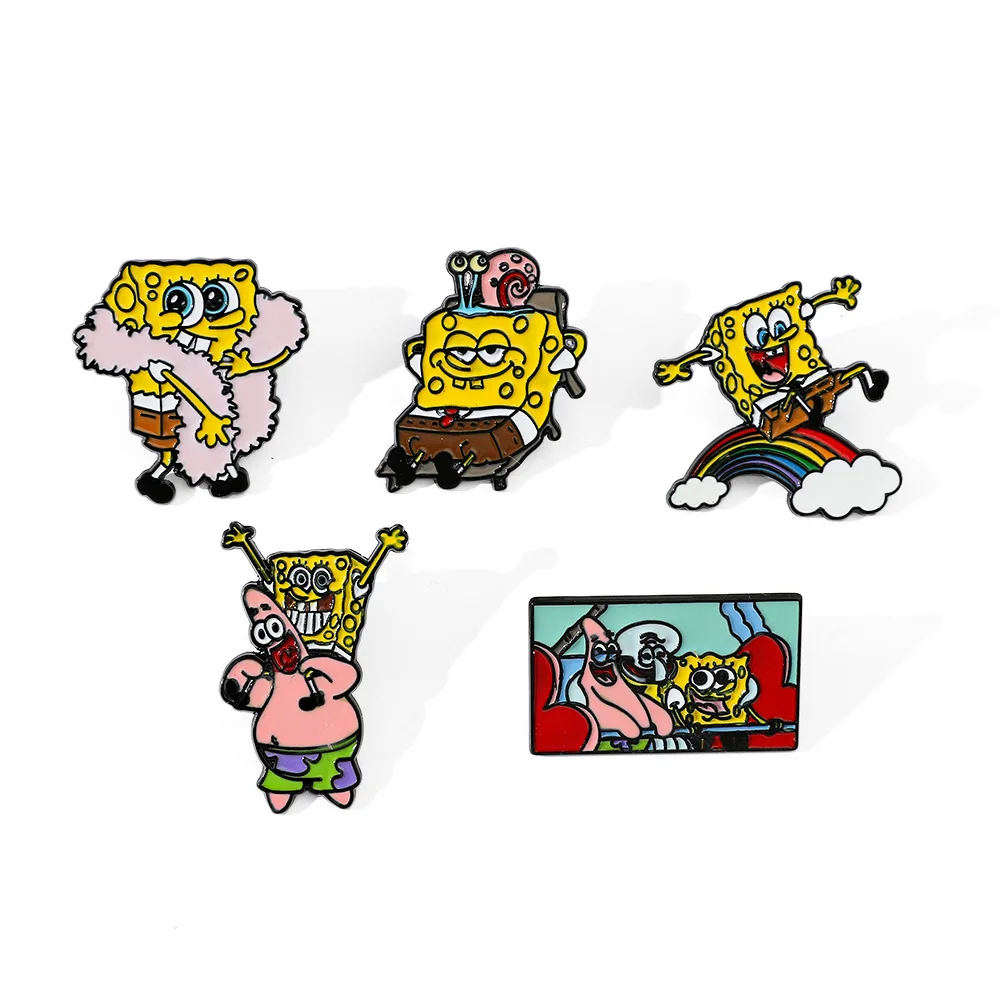

1 Set Cute Cartoon Creative Personality SpongeBob SquarePants Metal Badge Faction Big Star Small Snail Alloy Drip Oil Brooch