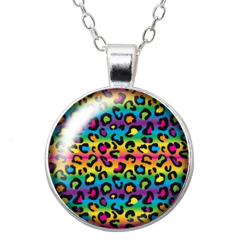 New Colorful Leopard print patterns beauty Round Photo Glass cabochon silver plated pendant necklace jewelry Gift