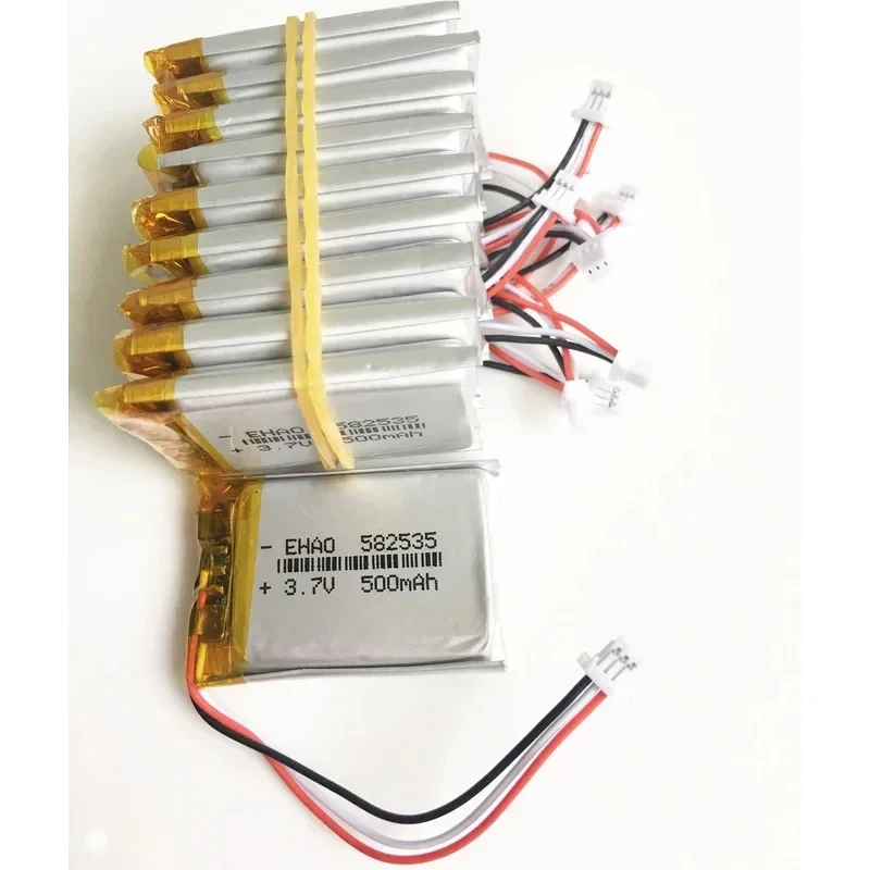10 PCS 3.7V 500mAh Lithium Polymer LiPo Rechargeable Battery JST 1.0mm 3pin connector 582535   For Mp3 GPS bluetooth Camera watc