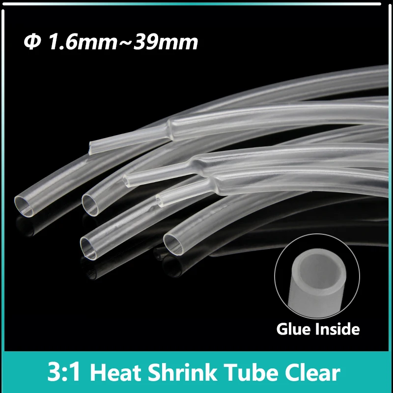 

1/5/10/25/50M Clear 3:1 Heat Shrink Tube With Glue Inside Diameter 1.6mm ~ 39mm Adhesive Lined Waterproof Insulation Sleeve Wrap