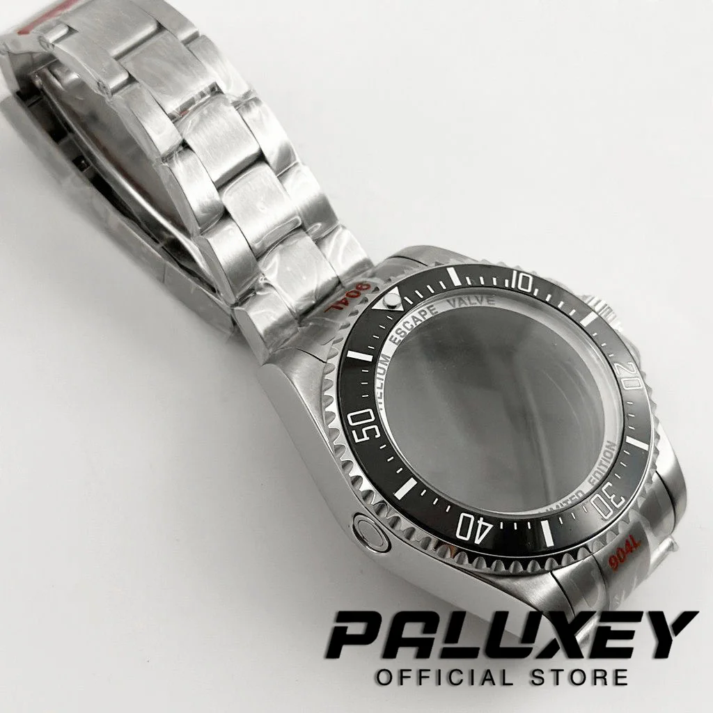 44MM Silver Sapphire Crystal DEEP SEA Homage Big Watch Case With Bracelet Compatible Fit NH35 NH36 NH34 NH38 NH39 NH70 Movement