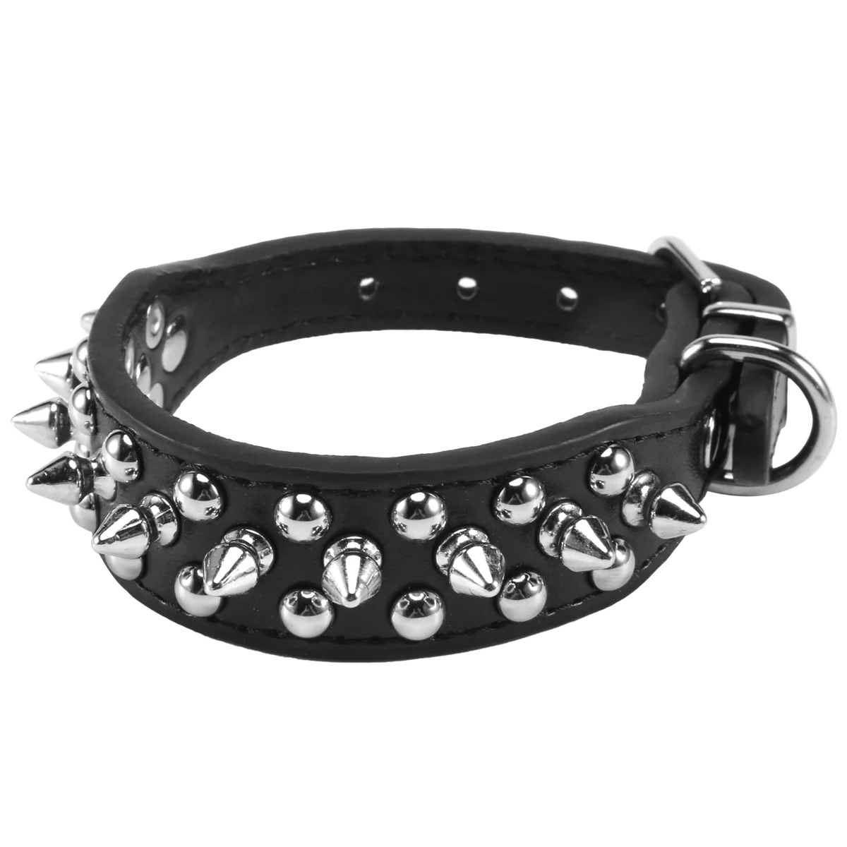 Leather Spiked Studded Dog Collar 1 inch Wide for Small/X-Small Breeds and Puppies (Black, S: For Neck 6-8 inch)