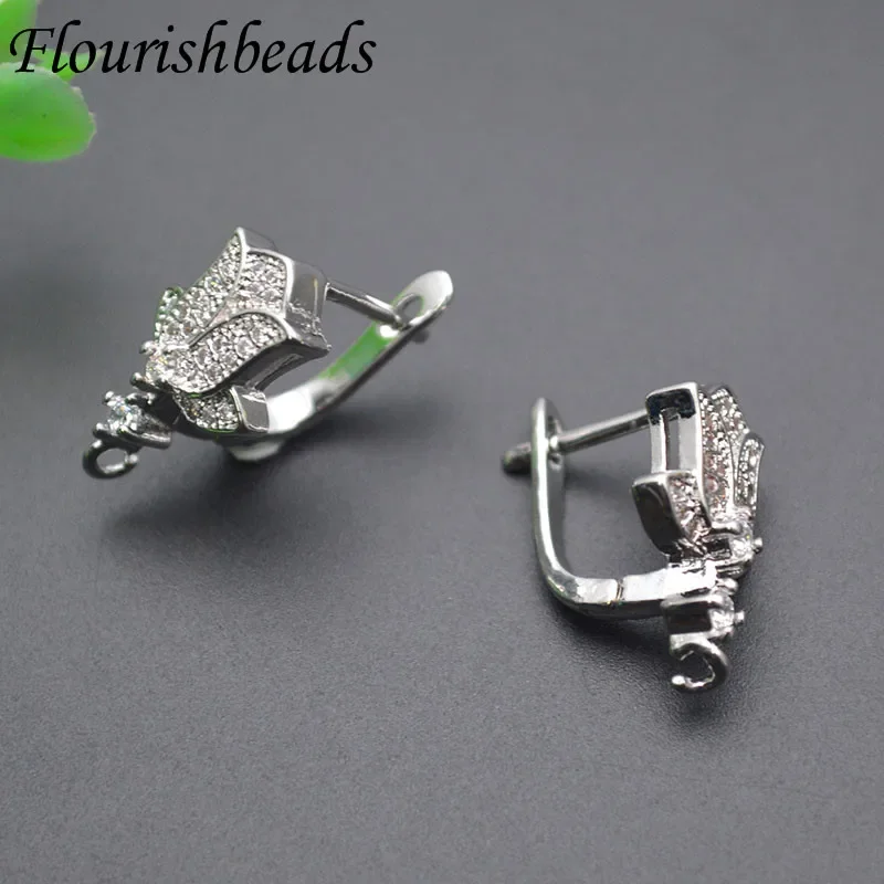 Imagem -03 - Ródio Cor Flor e Tulipas Brinco Ganchos Pavimentada cz Beads Shvenzy Fecho Descobertas Jóias Suprimentos Faça Você Mesmo Acessórios