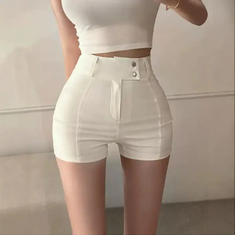 Calças Curtas Fenas de Cintura Alta Slim Fit Estilo Verão 2025 Novo Estilo Elástico Modelador Hot Pants