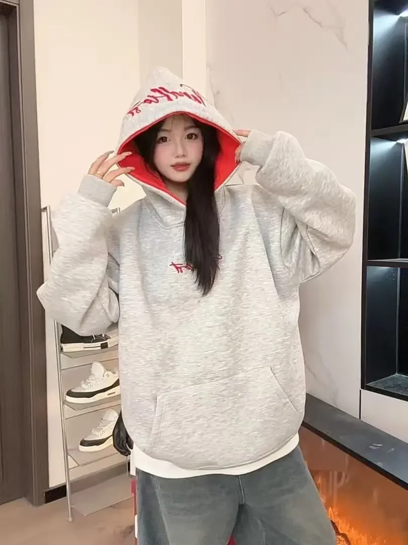 Amerikanischer Retro-Hoodie mit Leopardenmuster und Buchstabenstickerei, übergroßes Unisex-Paar-Sweatshirt, gemütliche Wintermode-Oberteile