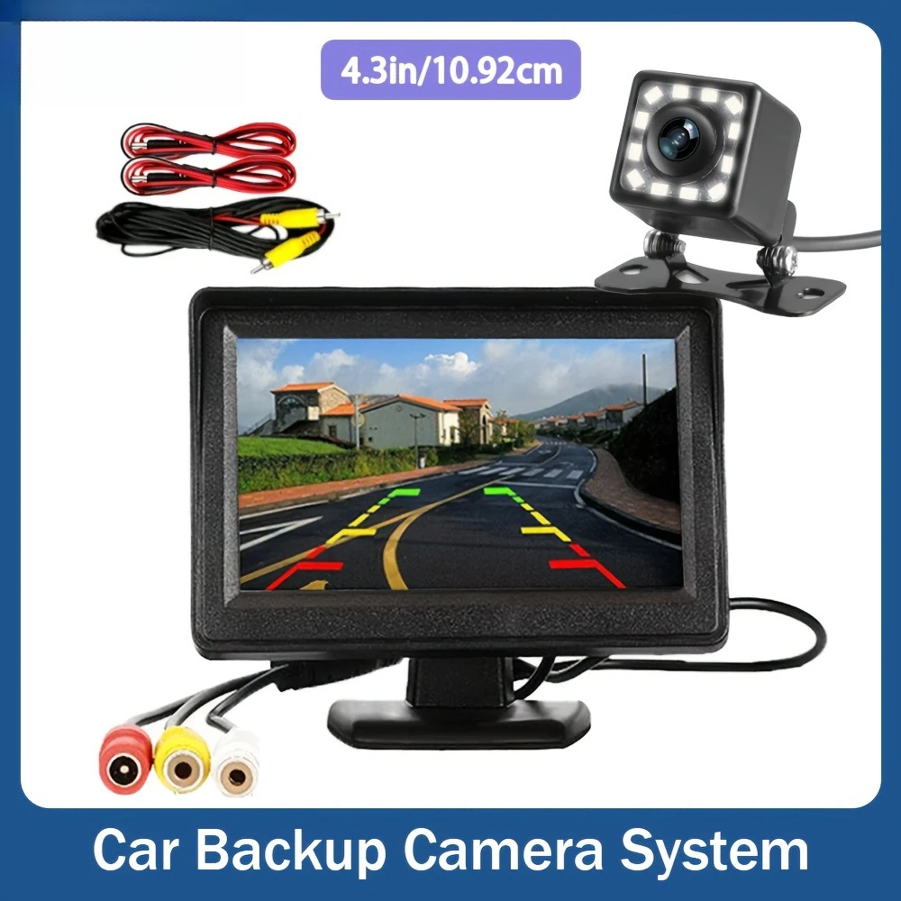 4.3-inch display kit and backup camera with 12 LED lights.This kit provides a parking system for cars, SUVs, crossovers, and RVs